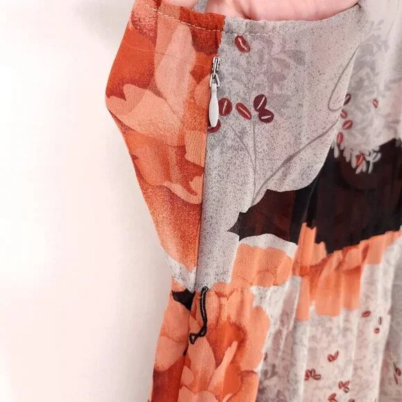 Moulinette Soeurs Anthropologie 100% Silk Dress Sheer Ruffle Floral Size 6 - Picture 8 of 14